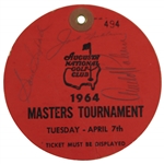 Arnold Palmer Signed 1964 Masters Tuesday Ticket #494 with Nicklaus, Snead, & others JSA ALOA