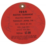 Arnold Palmer Signed 1964 Masters Tuesday Ticket #494 with Nicklaus, Snead, & others JSA ALOA