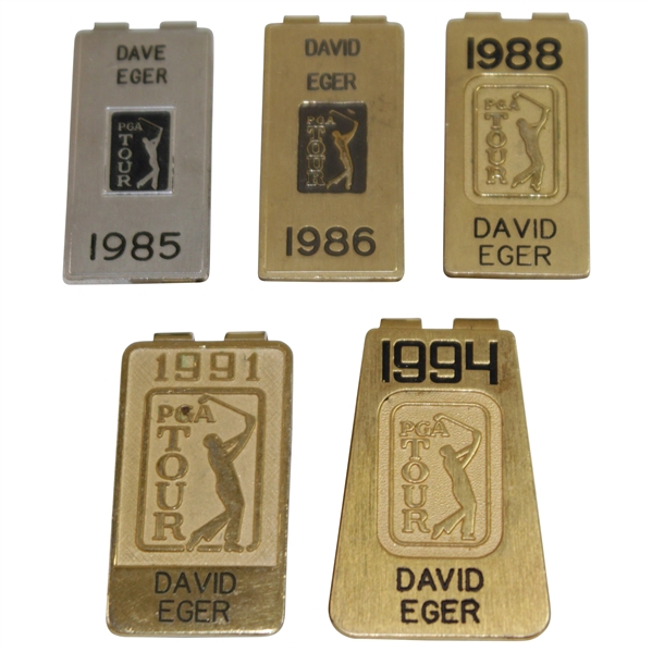 Five PGA Tour Money Clips Issued to David Eger - 1985, 1986, 1988, 1991, & 1994