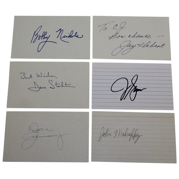 Six PGA Champions Signed 3x5 Cards Including Hebert, January, & others JSA ALOA