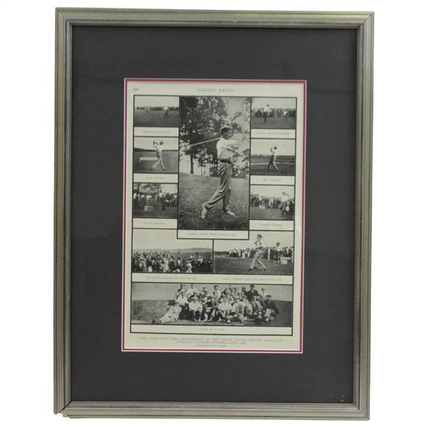 1900 Harpers Weekly Photo Collage Page of Vardon, Taylor, & others - Framed