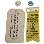 1938 & 1939 Amateur Public Links Qualifying Round Badges with Tournament Ribbons