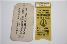 1938 & 1939 Amateur Public Links Qualifying Round Badges with Tournament Ribbons