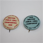 1938 & 1939 Amateur Public Links Qualifying Round Badges with Tournament Ribbons