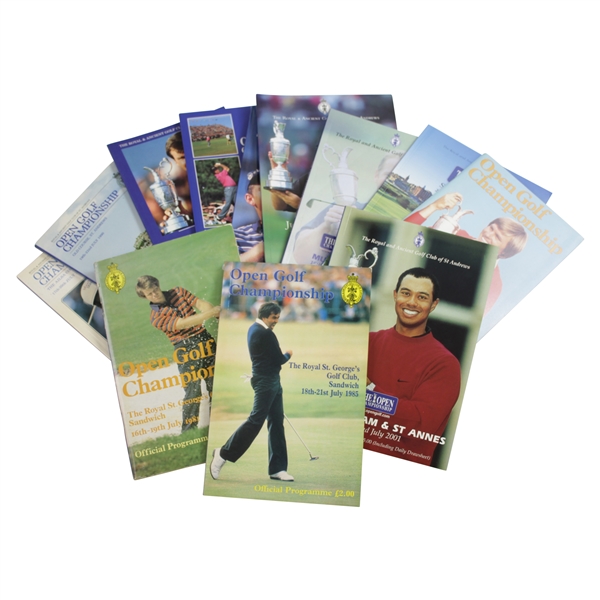 Twelve (12) OPEN Championship Official Programs - 1981, 1982, 1985, 1986, 1990-92, 1998-2002
