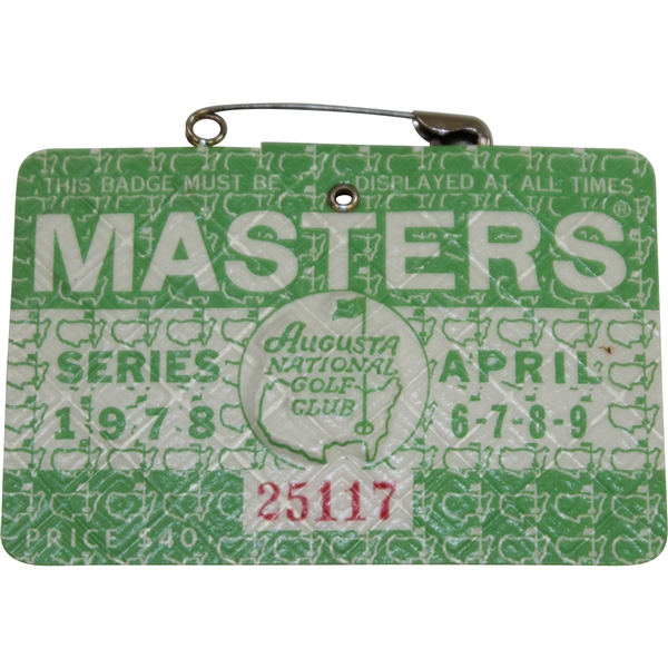 1978 Masters Tournament Series Badge #25117 - Gary Player Winner