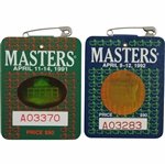 1991 & 1992 Masters Series Badges #A099370 & #A03283 - Woosnam & Couples Winners
