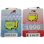 1995 & 1996 Masters Series Badges #A00440 & X14847 - Crenshaw & Faldo Winners