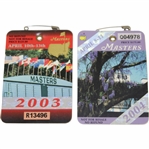 2003 & 2004 Masters Series Badges #R13496 & #Q04978 - Weir & Mickelson Winners
