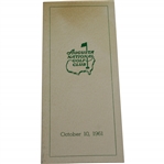 1961 Augusta National Golf Club Membership Directory with Key Dates/Info - Oct. 10, 1961
