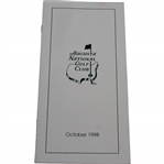 1998 Augusta National Golf Club Membership Directory with Key Dates/Info - October 1998