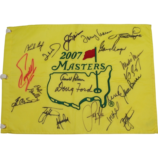 Big Three Plus other Masters Champs Signed 2007 Masters Flag - Palmer & Ford Center JSA ALOA
