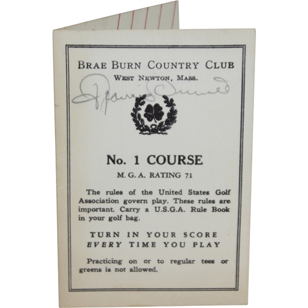 Francis Ouimet & Sam Snead Signed Brae Burn Country Club Scorecard JSA ALOA