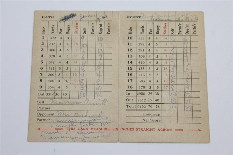1st 'Junior Golf for Girls' in USA Scorecard at Englewood GC - Maureen Orcutt vs Kirkwood 6/15/21