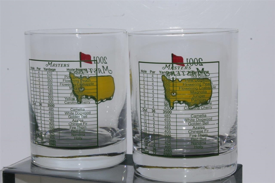 2001 Masters Tournament Low Ball Whiskey Drinking Glasses in Original Box - Tiger Win