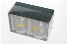 2001 Masters Tournament Low Ball Whiskey Drinking Glasses in Original Box - Tiger Win
