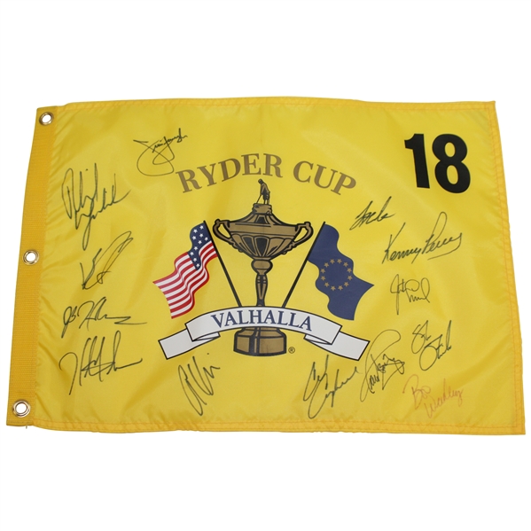 Full United States Team & Captain Signed 2008 Ryder Cup at Valhalla Yellow Screen Flag JSA ALOA
