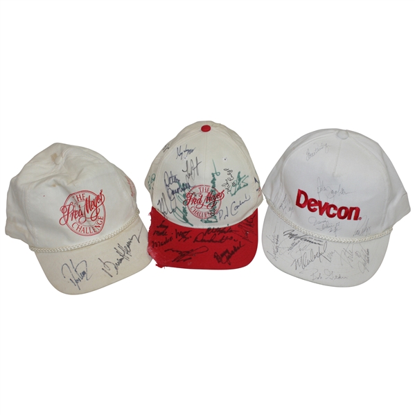 Three Multi-Signed Hats Including Vintage Mickelson - Fred Meyer(x2) & Devcon JSA ALOA