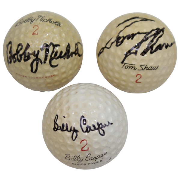 Billy Casper, Bobby Nichols, & Tom Shaw Signed Personal Logo Classic Golf Balls JSA ALOA