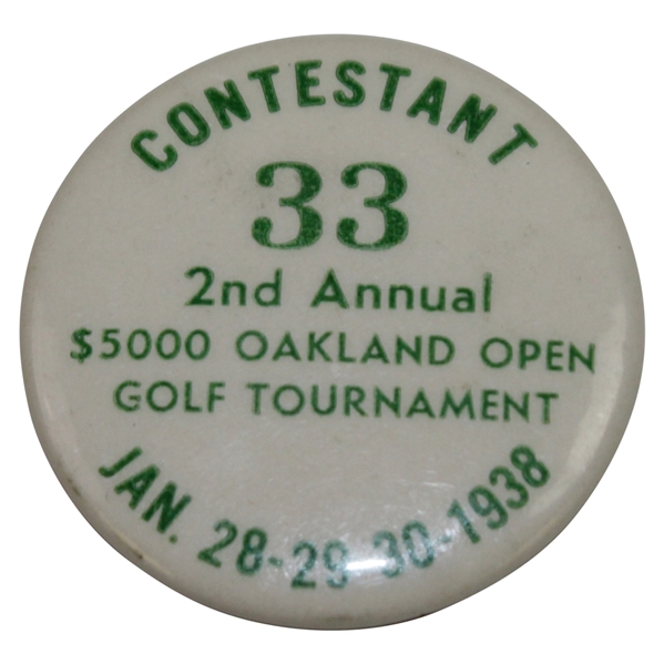 Rod Mundays 1938 2nd Annual $5k Oakland Open Golf Tournament Contestant Badge #33