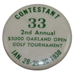 Rod Mundays 1938 2nd Annual $5k Oakland Open Golf Tournament Contestant Badge #33