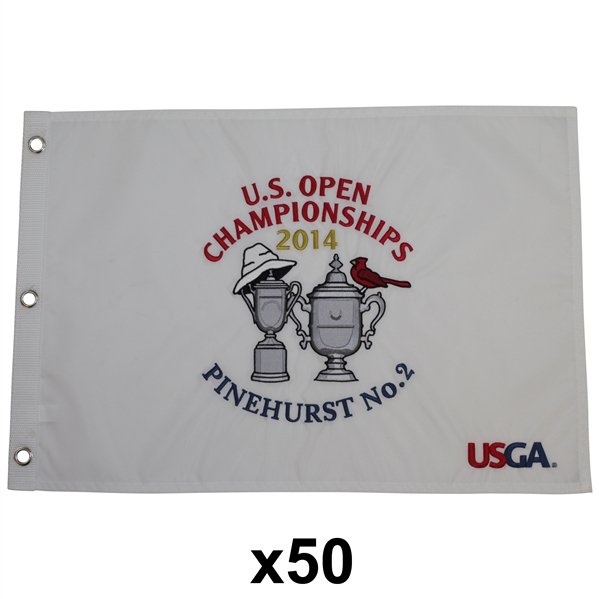 Fifty Dual Logo 2014 US Open Championships at Pinehurst No. 2 White Embroidered Flags (50)