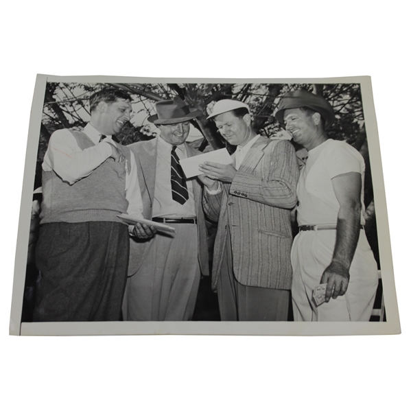 1945 Bud Bicknell, Byron Nelson and Jimmy Demeret at Iron Lung Golf Tournament Press Photo - 7" x 9"