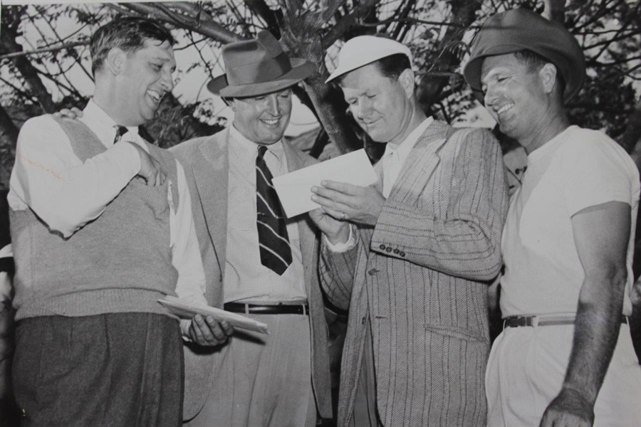 1945 Bud Bicknell, Byron Nelson and Jimmy Demeret at Iron Lung Golf Tournament Press Photo - 7 x 9