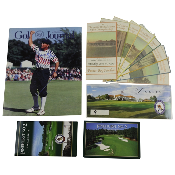Payne Stewart Signed Golf Journal with 1999 US Open Full Ticket Set, Ydg Guide, & Scorecard JSA ALOA 