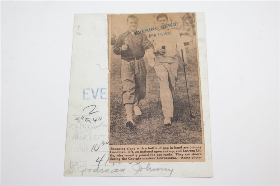1936 Johnny Goodman & Lawson Little Evening News Wire Photo