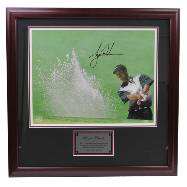 Tiger Woods Signed Ltd Ed #323/500 Framed Photo "Sand Trap" UDA BAJ #10325