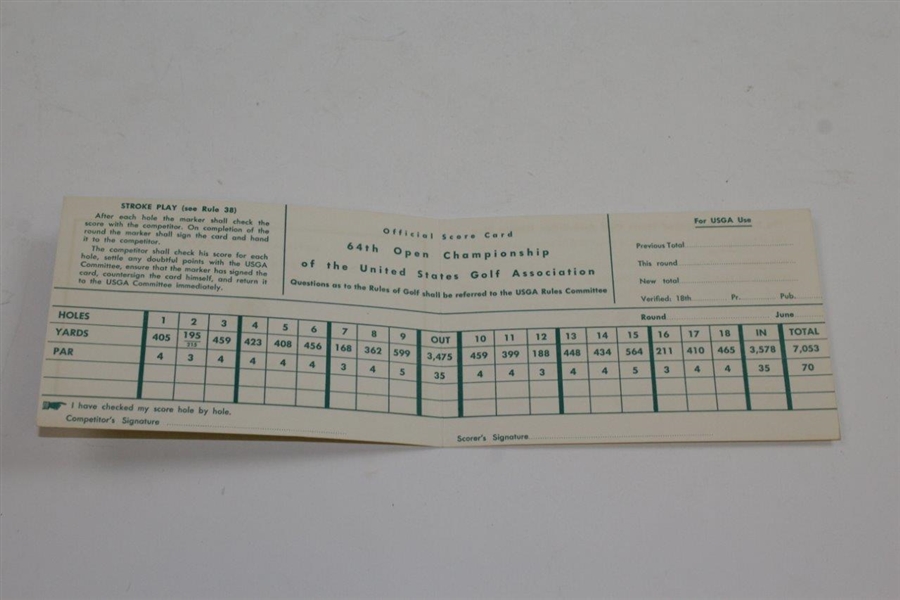 1964 US Open at Congressional CC Official Scorecard - Ken Venturi Winner