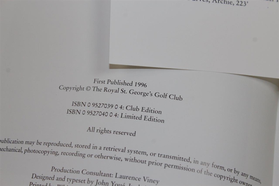 1996 'A Course for Heroes: History of Royal St. George's Golf Club' Book in Dust Jacket