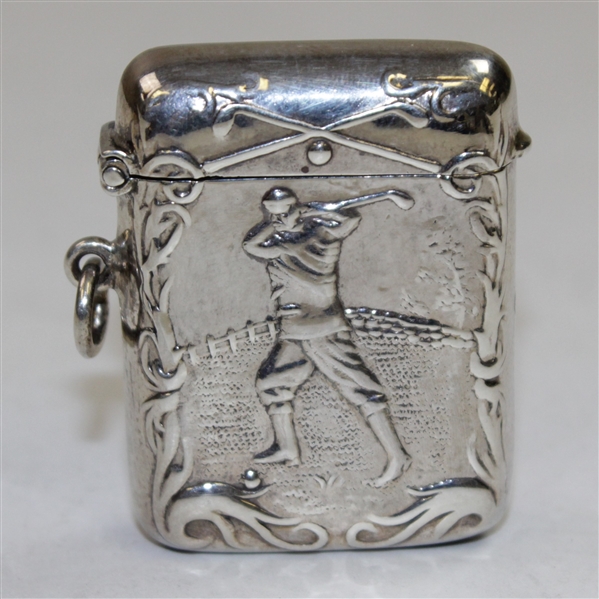 Circa 1900 Sterling Silver Match Safe with Raised Relief Image of Golfer on Both Sides