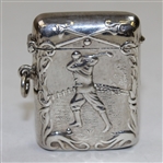 Circa 1900 Sterling Silver Match Safe with Raised Relief Image of Golfer on Both Sides