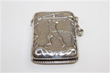 Circa 1900 Sterling Silver Match Safe with Raised Relief Image of Golfer on Both Sides