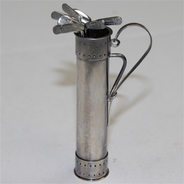 Circa 1930s Sterling Silver Golf Bag with Eight Hors Doeuvres Golf Club Picks