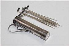 Circa 1930's Sterling Silver Golf Bag with Eight Hors D'oeuvres 'Golf Club' Picks