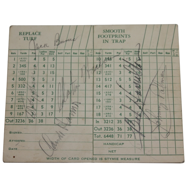 Claude Harmon, Demaret & others Signed Belmont Country Club Scorecard JSA FULL #BB50943