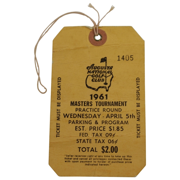 1961 Masters Tournament Wednesday Ticket #1405