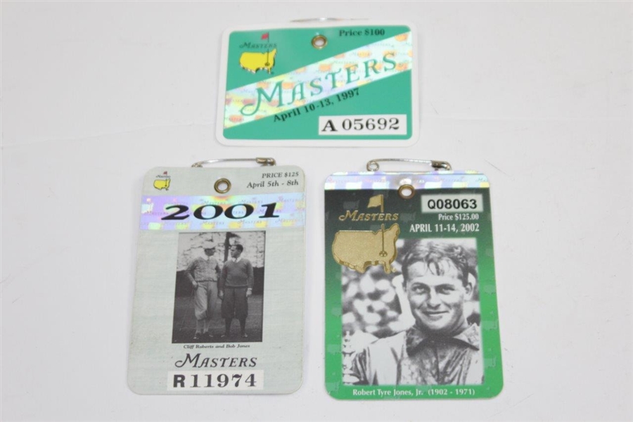 All Five(5) SERIES Badges from Tiger Woods Masters Wins Plus Masters Undated Embroidered Flag