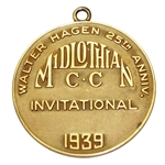 Horton Smiths 1939 Walter Hagen 25th Anniversary Midlothian CC Invitational 10k Medal