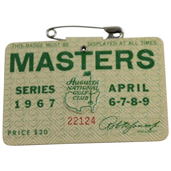 1967 Masters Tournament SERIES Badge #22124 - Gay Brewer Winner
