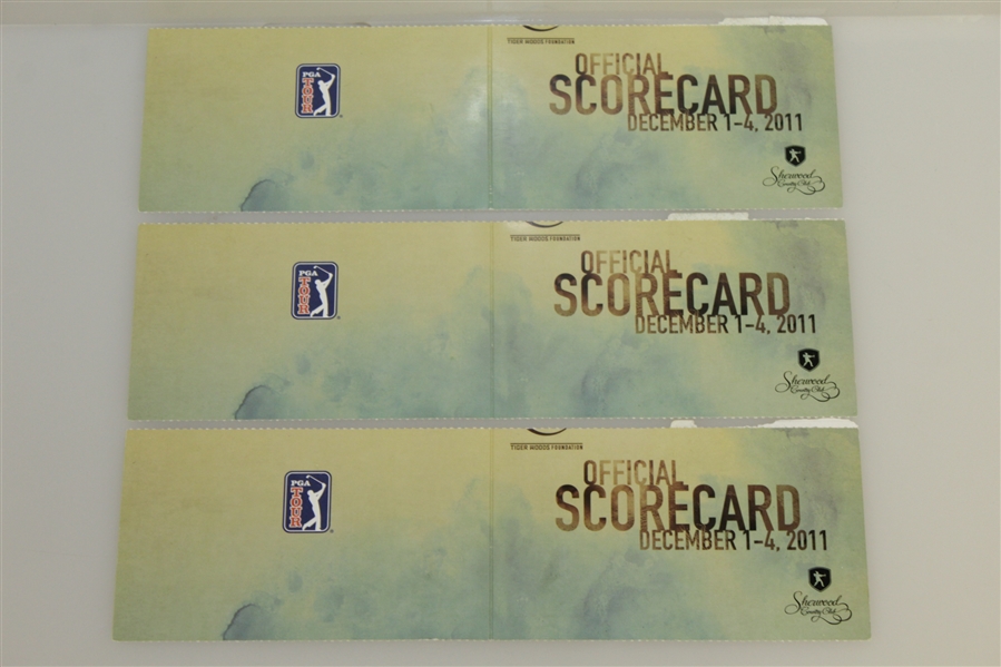 Keegan Bradley, Matt Kuchar, & Gary woodland Signed Used Scorecards 2011 World Challenge JSA ALOA