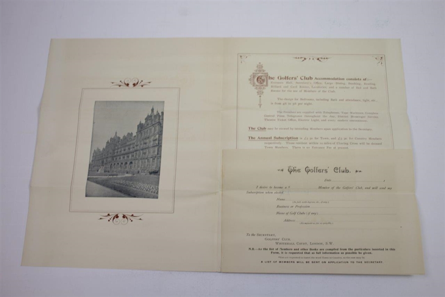 1899 Golfers' Club Whitehall Court S.W. Handwritten Invitation to Join with Application