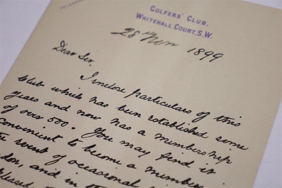 1899 Golfers' Club Whitehall Court S.W. Handwritten Invitation to Join with Application