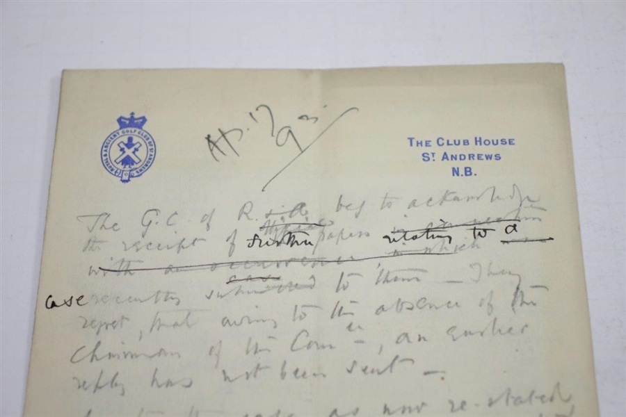 1893 Handwritten Letter from H.S.C. Everard on St. Andrews Stationary Regarding Ruling at Cannes Golf Club - April 17th