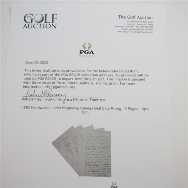 1893 Handwritten Letter Regarding Cannes Golf Club Ruling - 5 Pages - April 10th