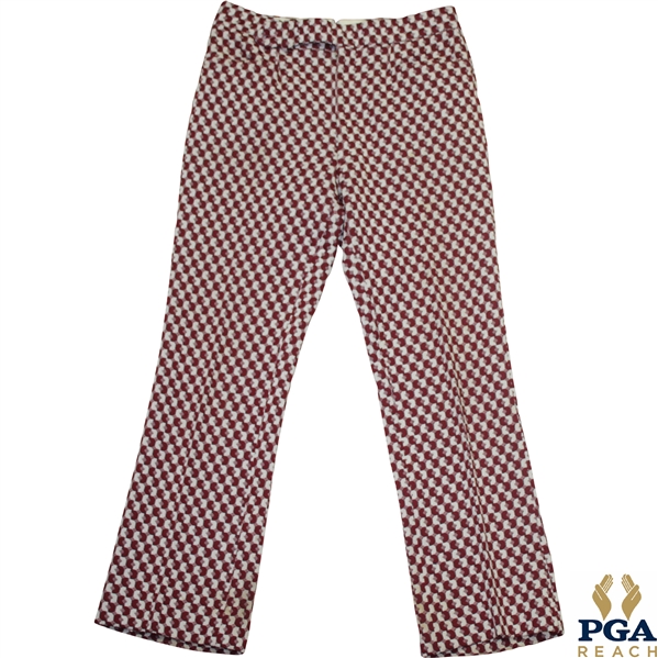Paul Hahns Personal Worn Di Fini Double Knit Polyester Mens Red Multi-Geometric Pattern Golf Pants