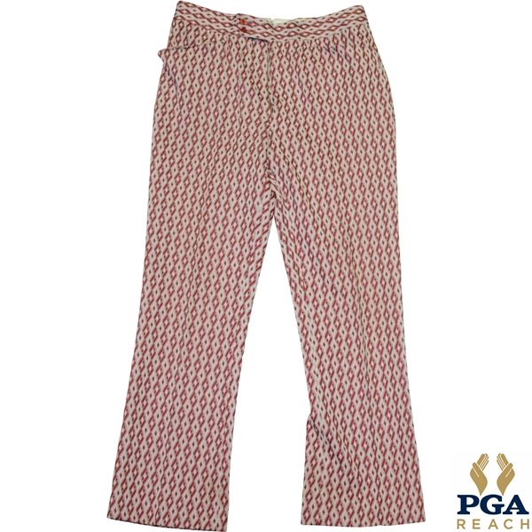 Paul Hahns Personal Worn Di Fini Double Knit Polyester Mens Red Geometric Diamond Pattern Golf Pants